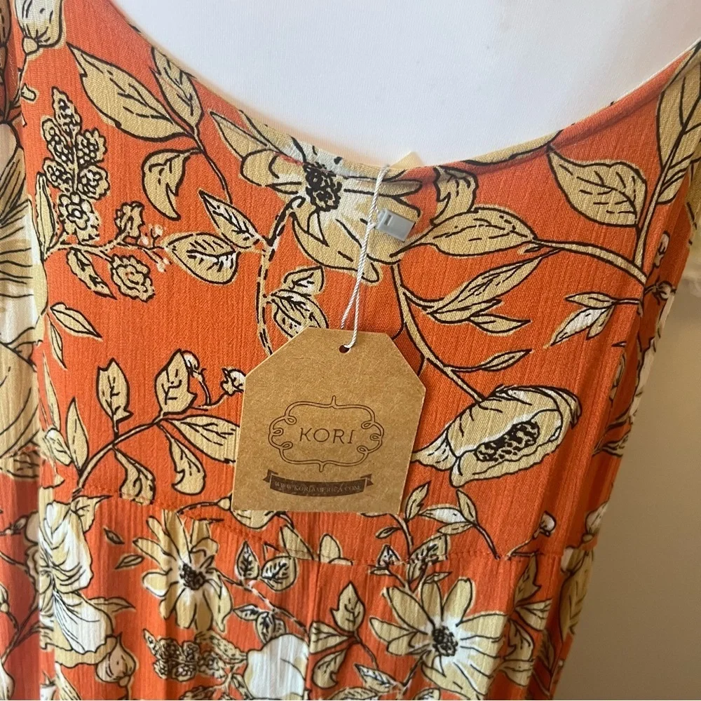 Kori Women’s Burnt Orange Floral Spaghetti Strap Maxi Dress Boho